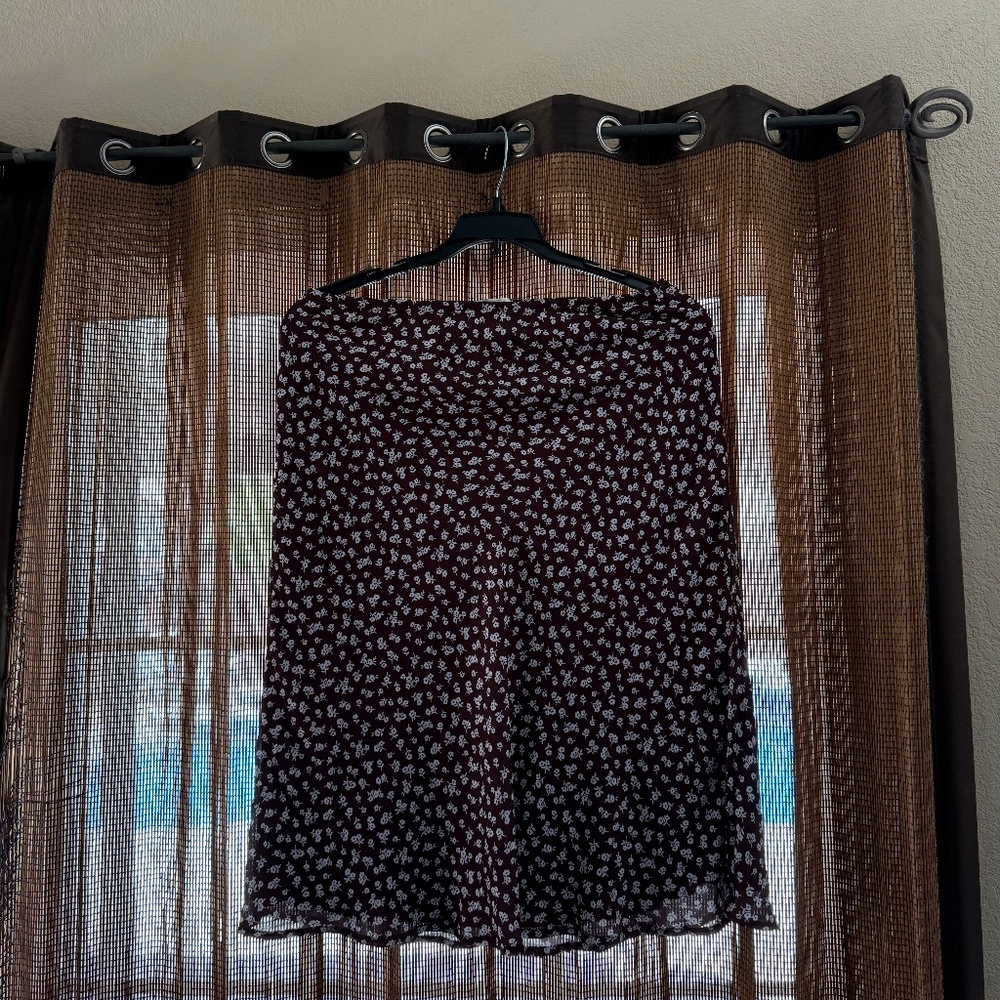 Brown Mid Skirt with White Flowers